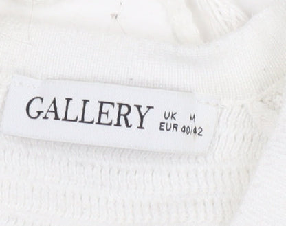 Gallery Women’s White Knit Pullover Jumper Size M Cap Sleeve