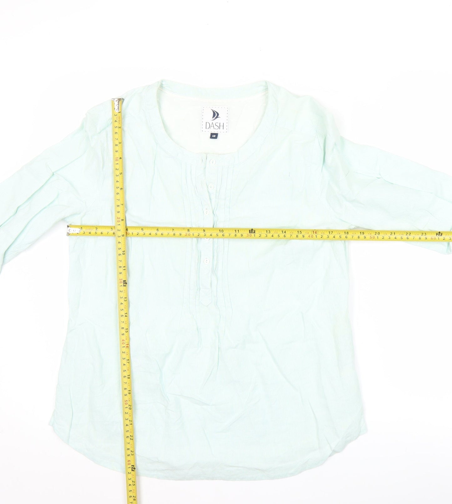 Dash Womens Green Tunic Blouse Size 12 Linen Cotton 3/4 Sleeve