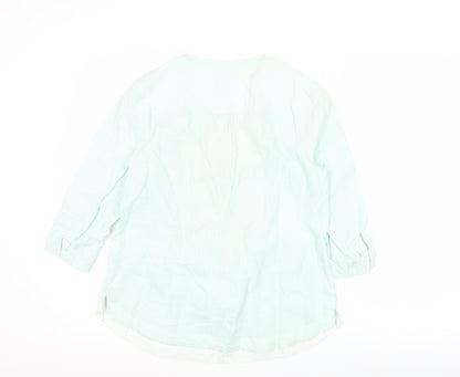 Dash Womens Green Tunic Blouse Size 12 Linen Cotton 3/4 Sleeve