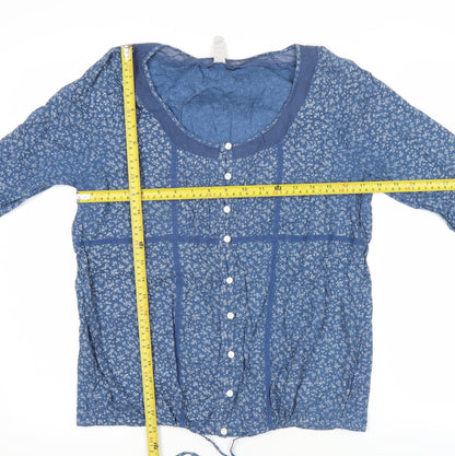 Springfield Women’s Blue Floral Cotton Tunic Blouse Size 14