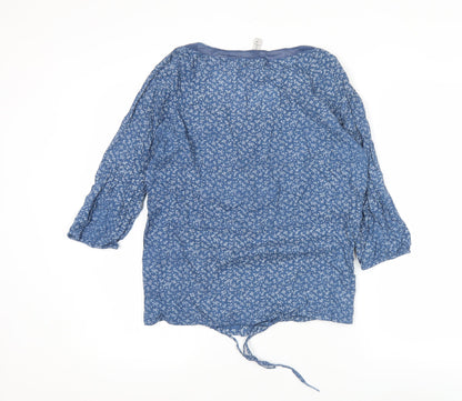 Springfield Women’s Blue Floral Cotton Tunic Blouse Size 14