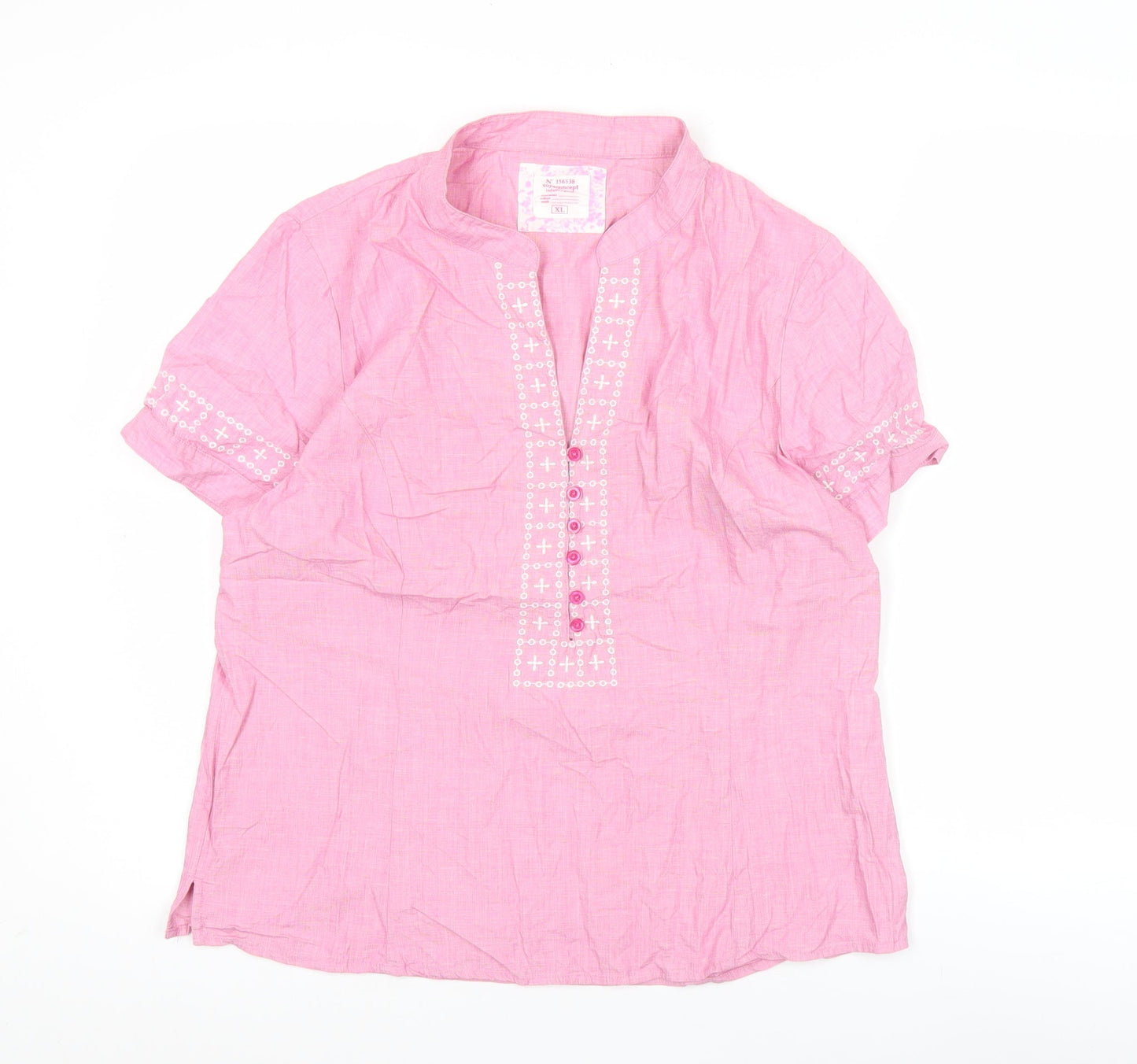 Soya Concept Womens Pink Cotton Tunic Blouse XL Short Sleeve