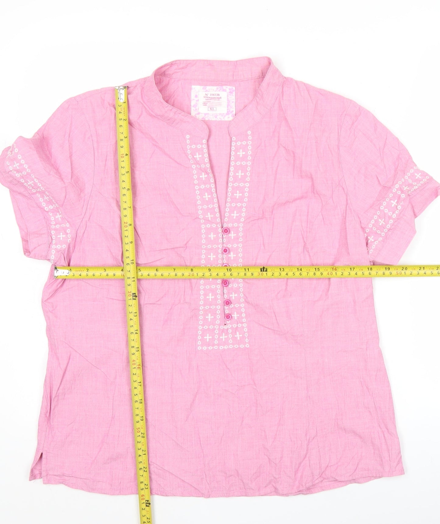 Soya Concept Womens Pink Cotton Tunic Blouse XL Short Sleeve