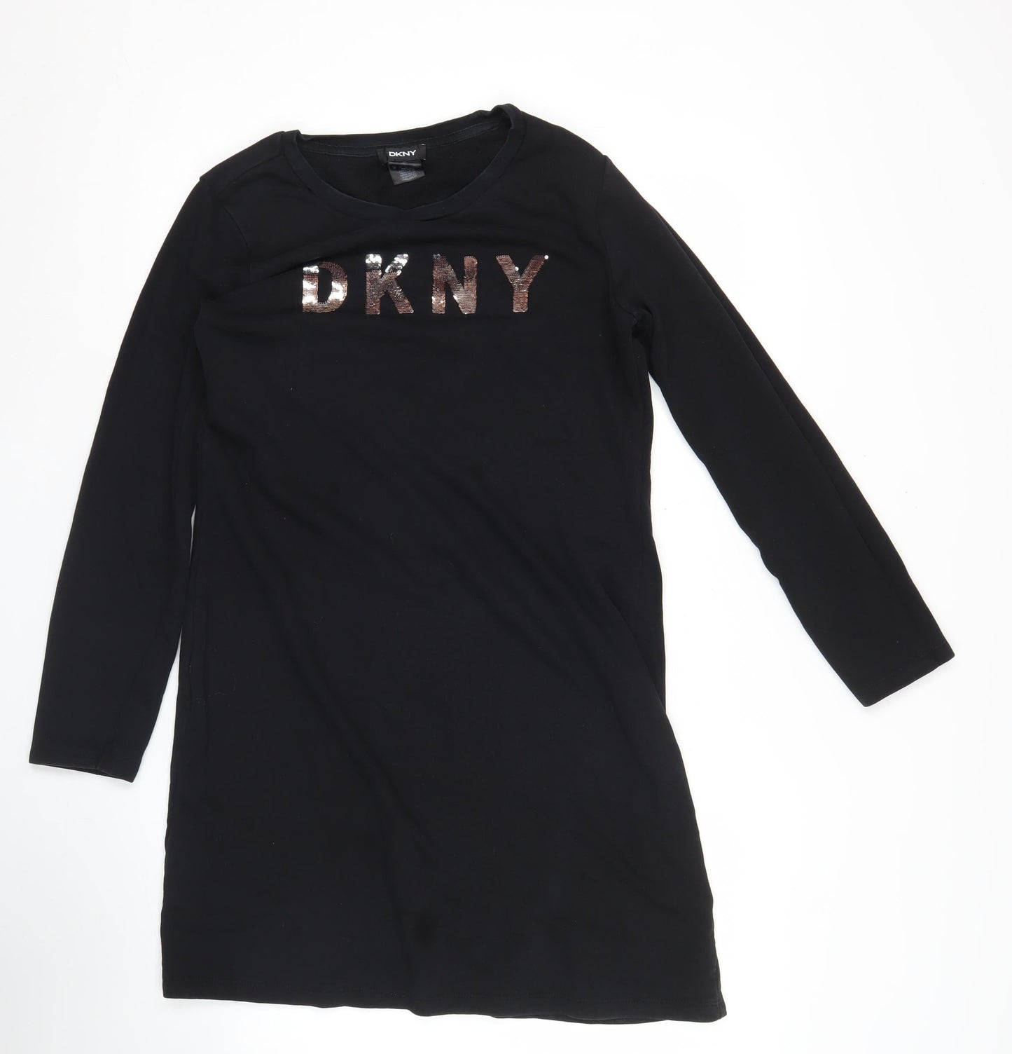 DKNY Women’s Black Sequin Logo T-Shirt Dress Size S