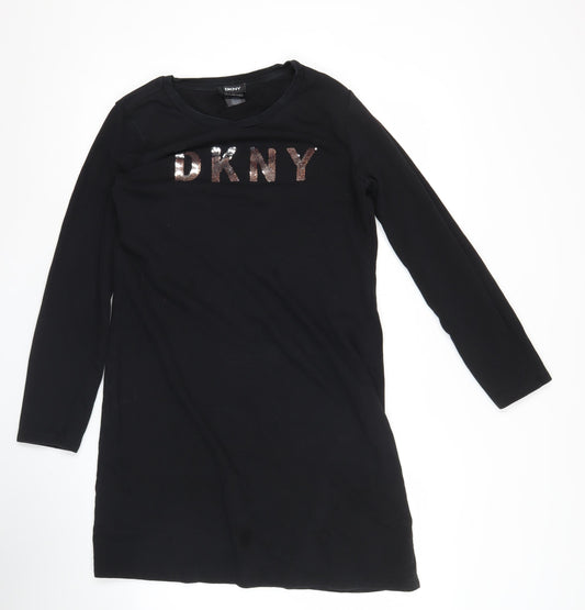 DKNY Women’s Black Sequin Logo T-Shirt Dress Size S