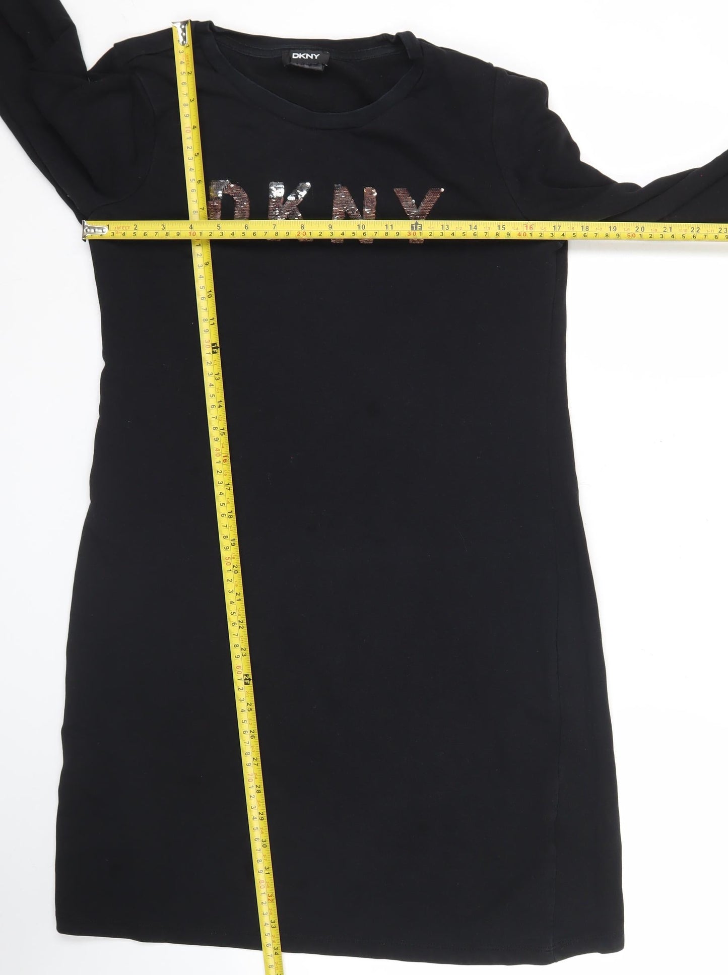 DKNY Women’s Black Sequin Logo T-Shirt Dress Size S