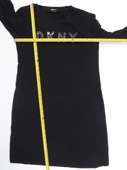 DKNY Women’s Black Sequin Logo T-Shirt Dress Size S