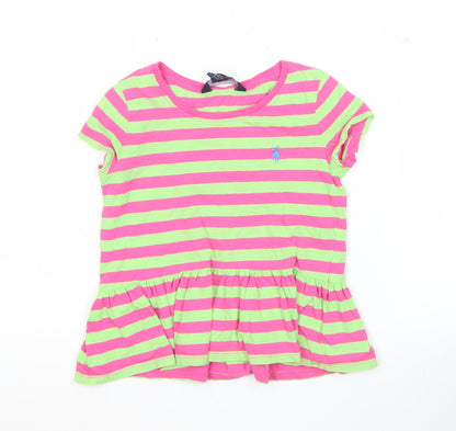 Ralph Lauren Girls Pink Green Striped Tunic T-Shirt 5 Years Cotton