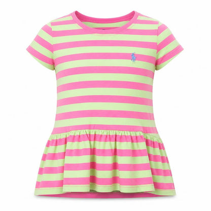 Front view of Ralph Lauren girls’ pink green striped tunic t-shirt 5 years cotton