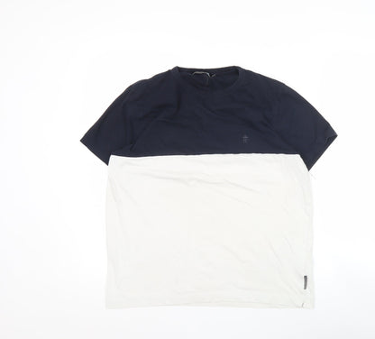 French Connection Men’s Blue White Colourblock T-Shirt Size L