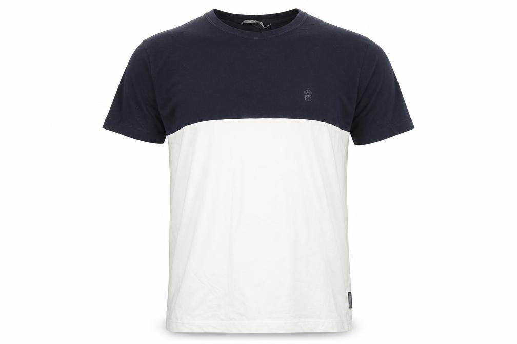 Front view of French Connection Men’s Blue White Colourblock T-Shirt, size L