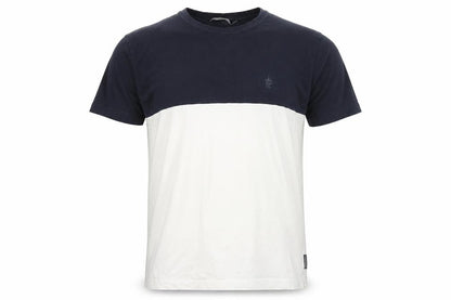 Front view of French Connection Men’s Blue White Colourblock T-Shirt, size L