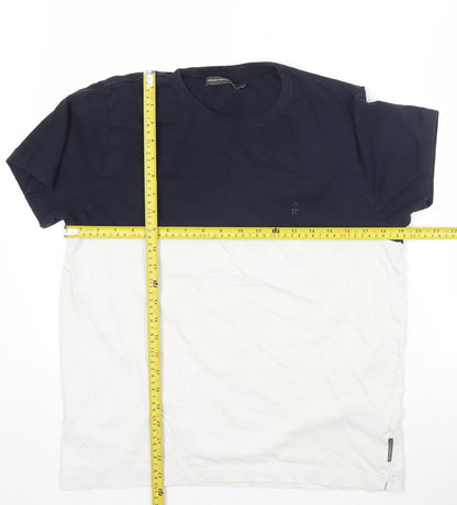 French Connection Men’s Blue White Colourblock T-Shirt Size L