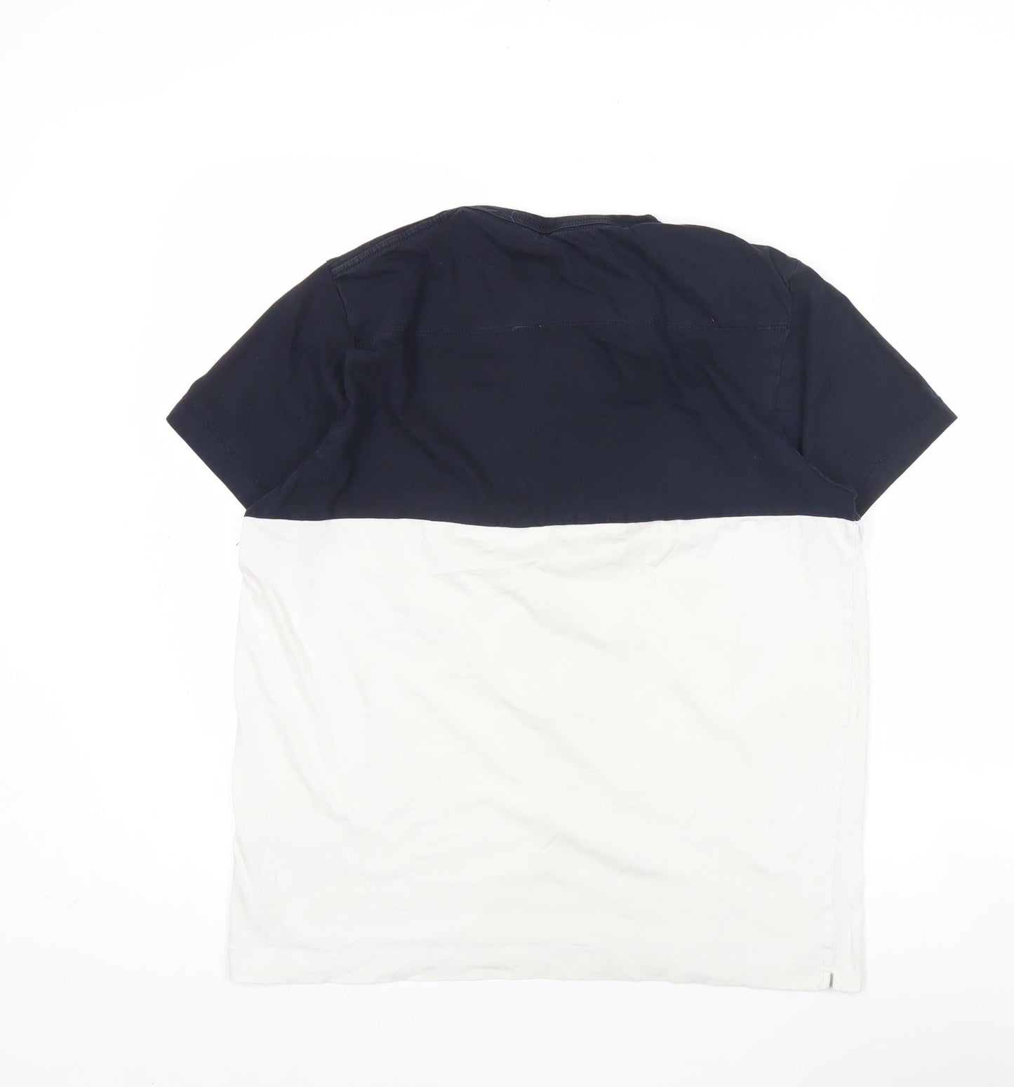 French Connection Men’s Blue White Colourblock T-Shirt Size L