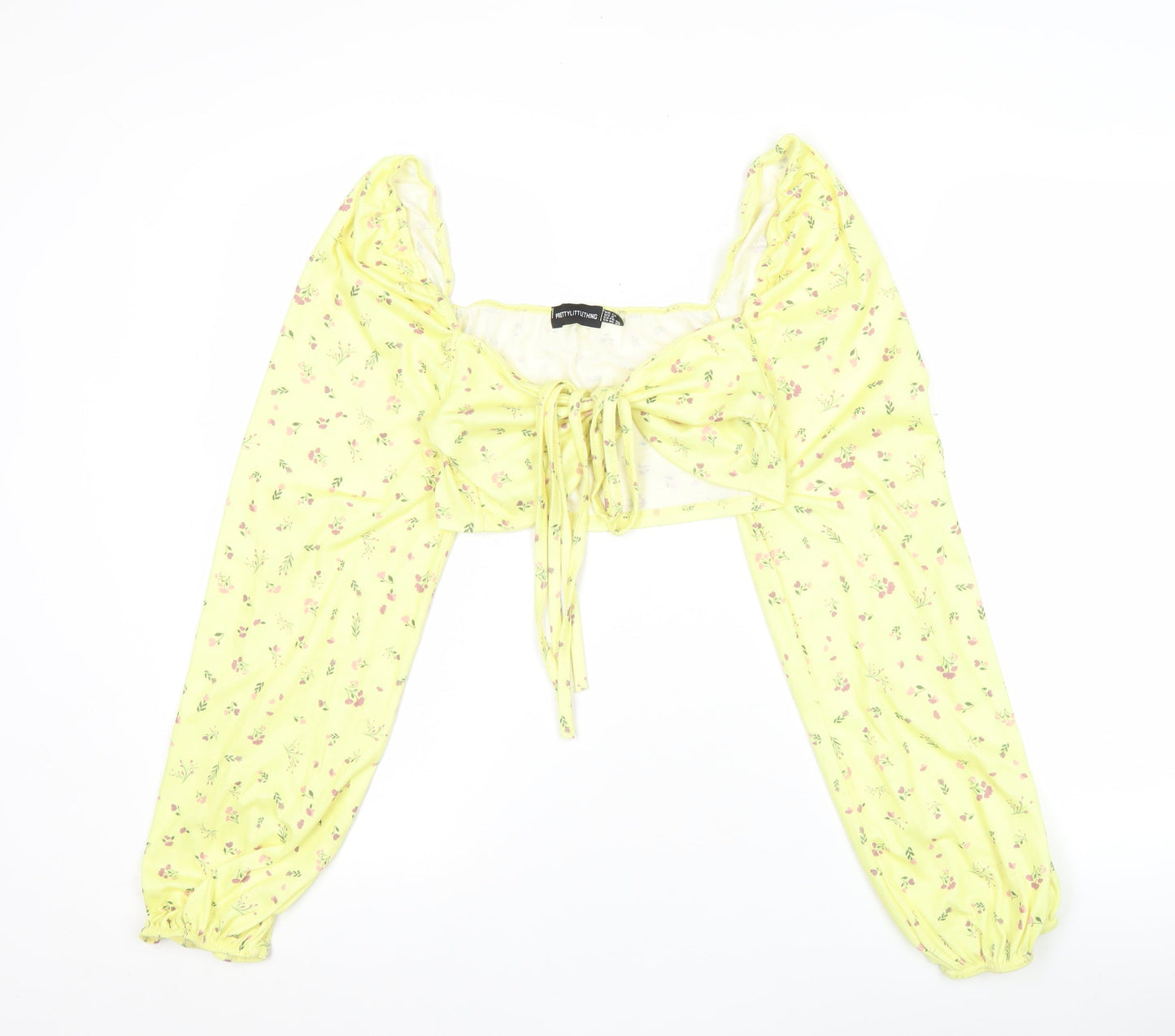 PrettyLittleThing Womens Yellow Floral Cropped Blouse Size 12