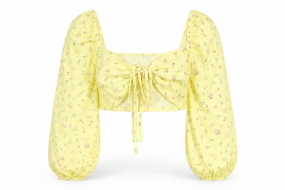 PrettyLittleThing Womens Yellow Floral Cropped Blouse Size 12