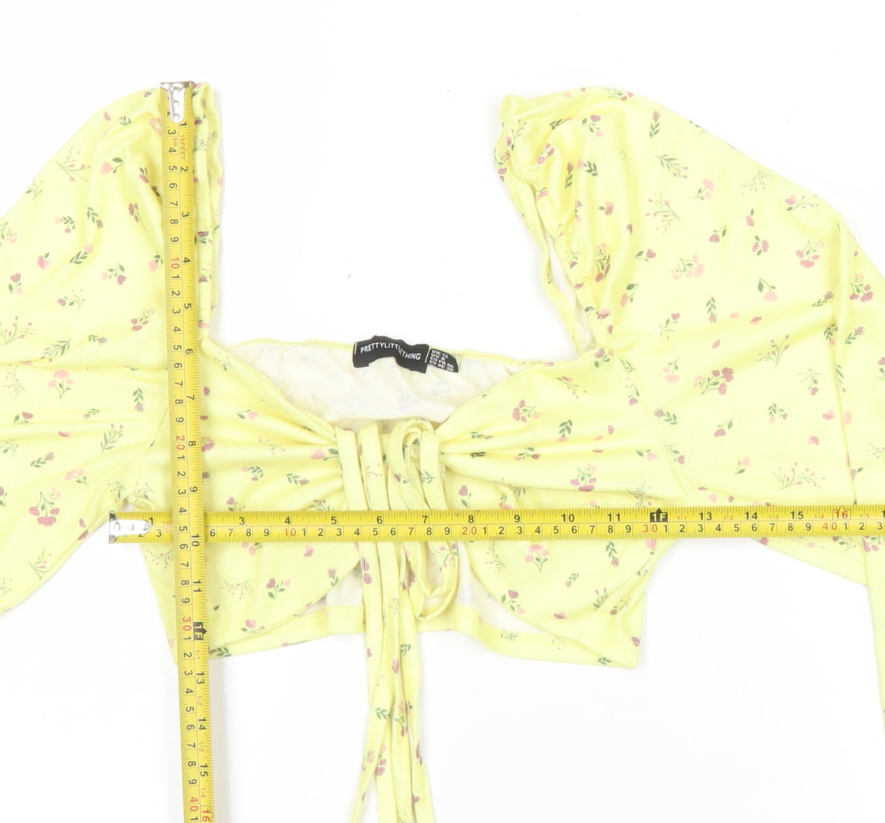 PrettyLittleThing Womens Yellow Floral Cropped Blouse Size 12