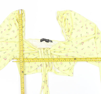 PrettyLittleThing Womens Yellow Floral Cropped Blouse Size 12