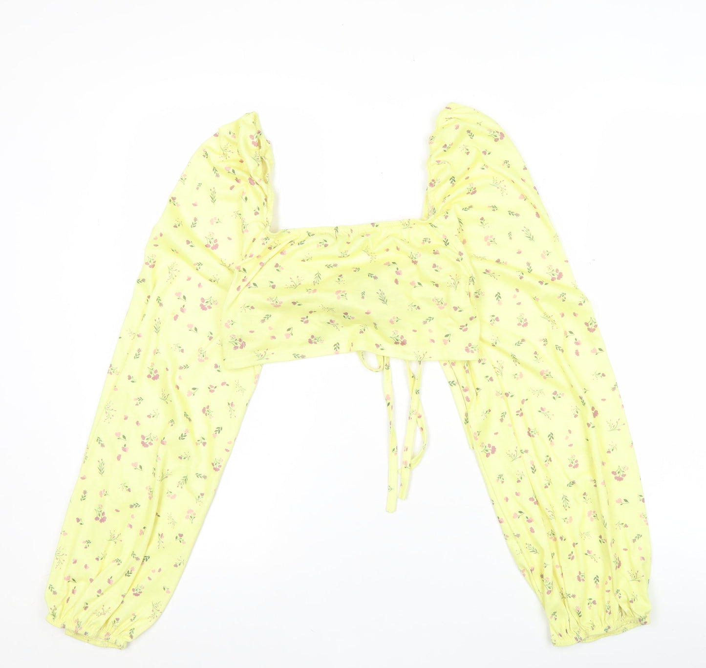 PrettyLittleThing Womens Yellow Floral Cropped Blouse Size 12