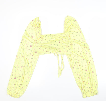 PrettyLittleThing Womens Yellow Floral Cropped Blouse Size 12