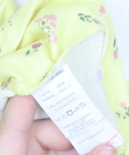 PrettyLittleThing Womens Yellow Floral Cropped Blouse Size 12