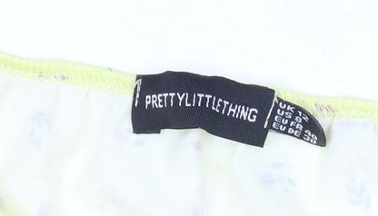 PrettyLittleThing Womens Yellow Floral Cropped Blouse Size 12