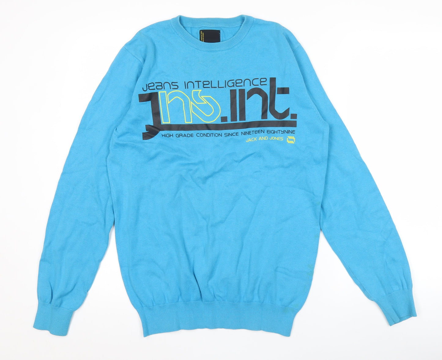 Jack & Jones Men's Blue Medium Crew Neck Pullover Graphic Jumper