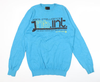 Jack & Jones Men's Blue Medium Crew Neck Pullover Graphic Jumper