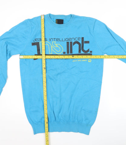 Jack & Jones Men's Blue Medium Crew Neck Pullover Graphic Jumper