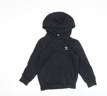 Adidas Boys Black Pullover Hoodie 6-7 Years Cotton Blend Logo Jumper