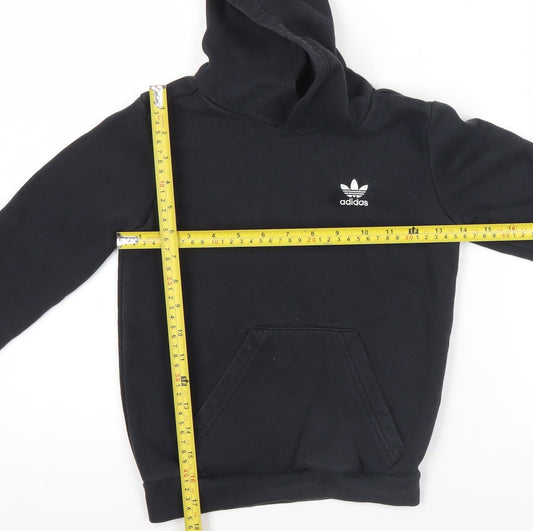 Adidas Boys Black Pullover Hoodie 6-7 Years Cotton Blend Logo Jumper
