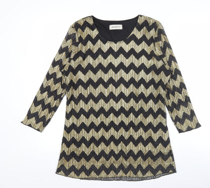 Bassini Womens Black Gold Tunic Blouse Size 16 Scoop Neck Party Top