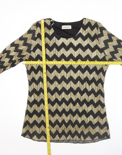 Bassini Womens Black Gold Tunic Blouse Size 16 Scoop Neck Party Top