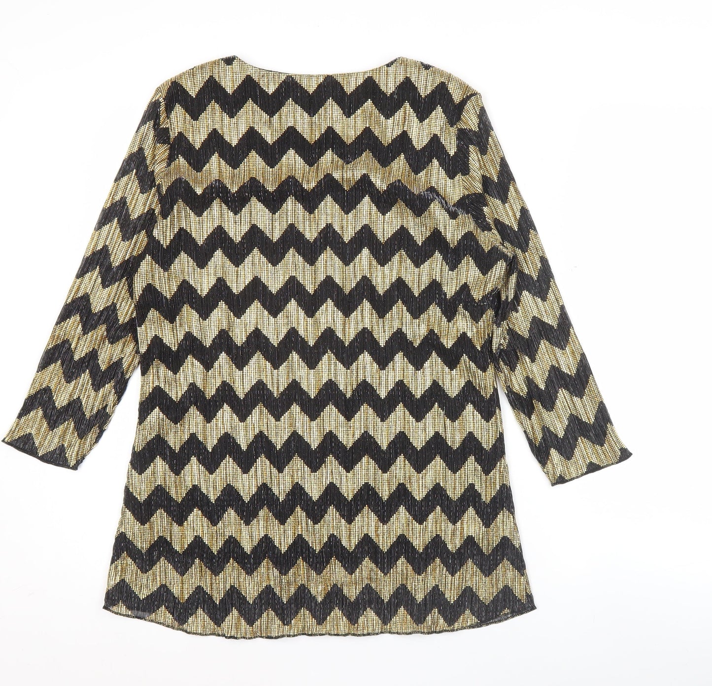Bassini Womens Black Gold Tunic Blouse Size 16 Scoop Neck Party Top