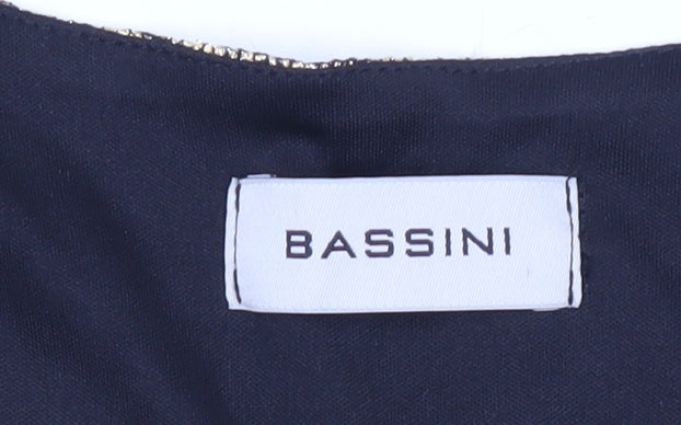 Bassini Womens Black Gold Tunic Blouse Size 16 Scoop Neck Party Top