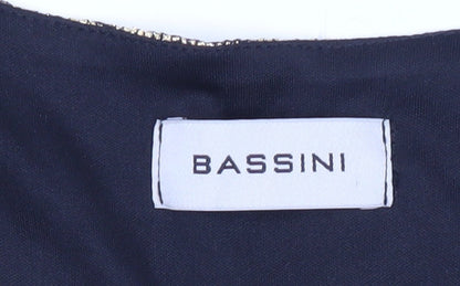 Bassini Womens Black Gold Tunic Blouse Size 16 Scoop Neck Party Top