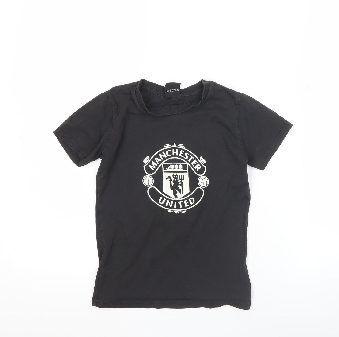 Manchester United Boys Black 6-7 Years Short Sleeve Cotton Football T-Shirt