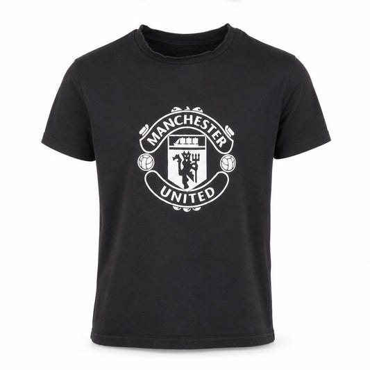 Manchester United Boys Black 6-7 Years Short Sleeve Cotton Football T-Shirt