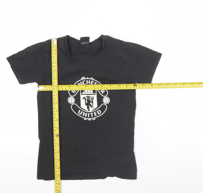 Manchester United Boys Black 6-7 Years Short Sleeve Cotton Football T-Shirt