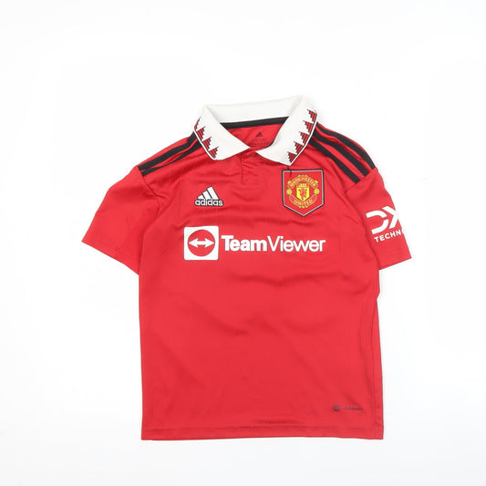 Adidas Boys Red Manchester United Football Polo Jersey 9-10 Years
