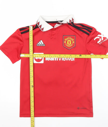 Adidas Boys Red Manchester United Football Polo Jersey 9-10 Years