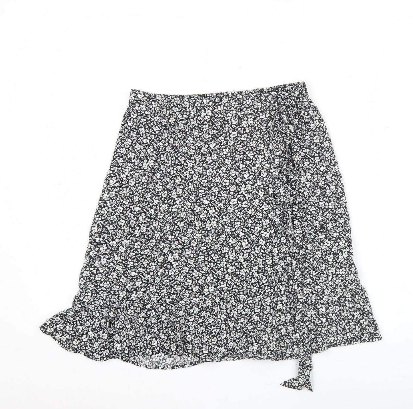 New Look Women's Black Floral Wrap Knee Length Skirt Size 8
