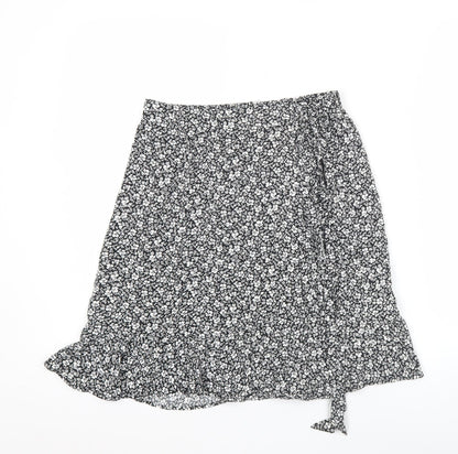 New Look Women's Black Floral Wrap Knee Length Skirt Size 8