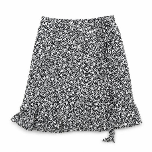 New Look Women's Black Floral Wrap Knee Length Skirt Size 8