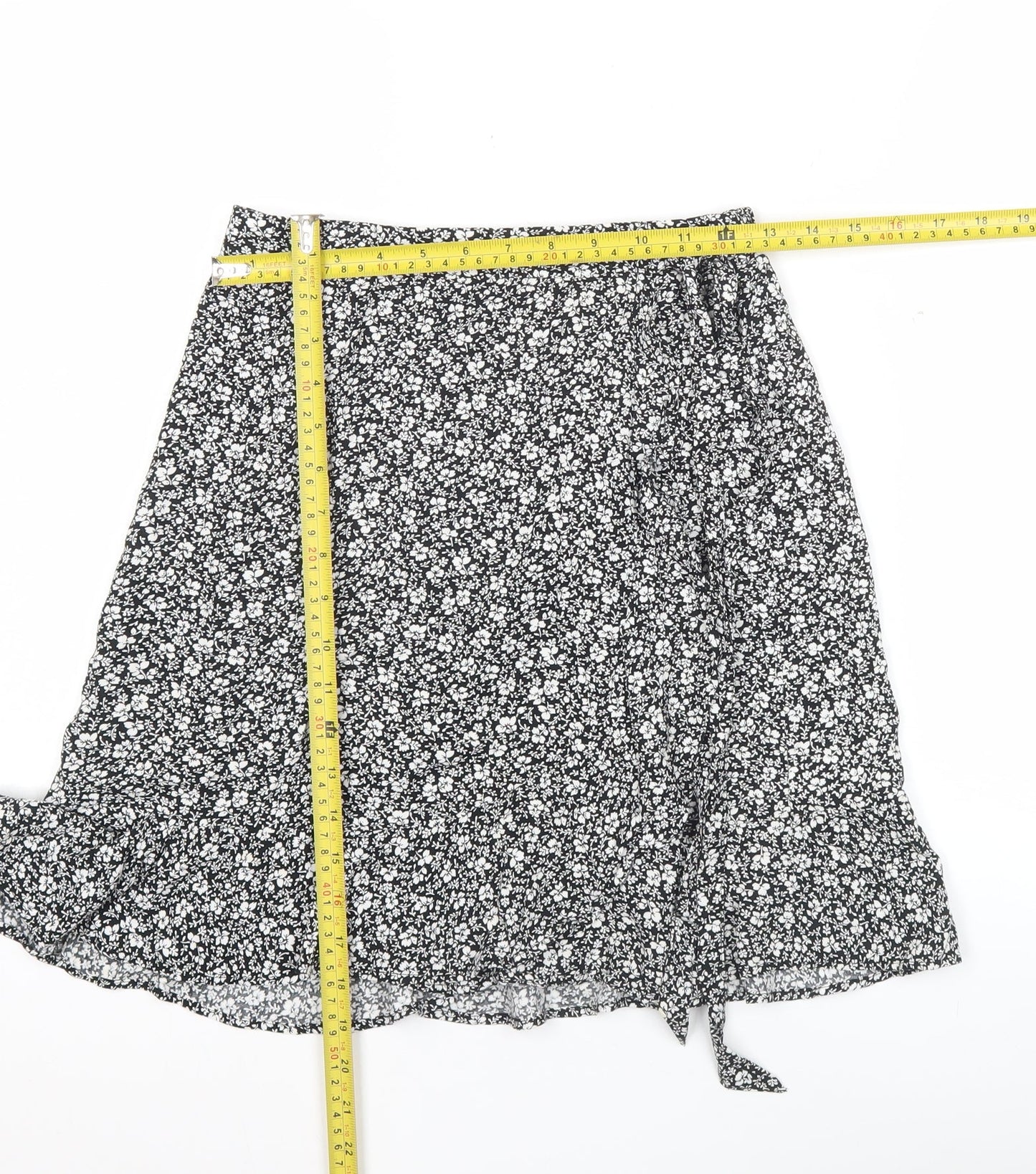 New Look Women's Black Floral Wrap Knee Length Skirt Size 8