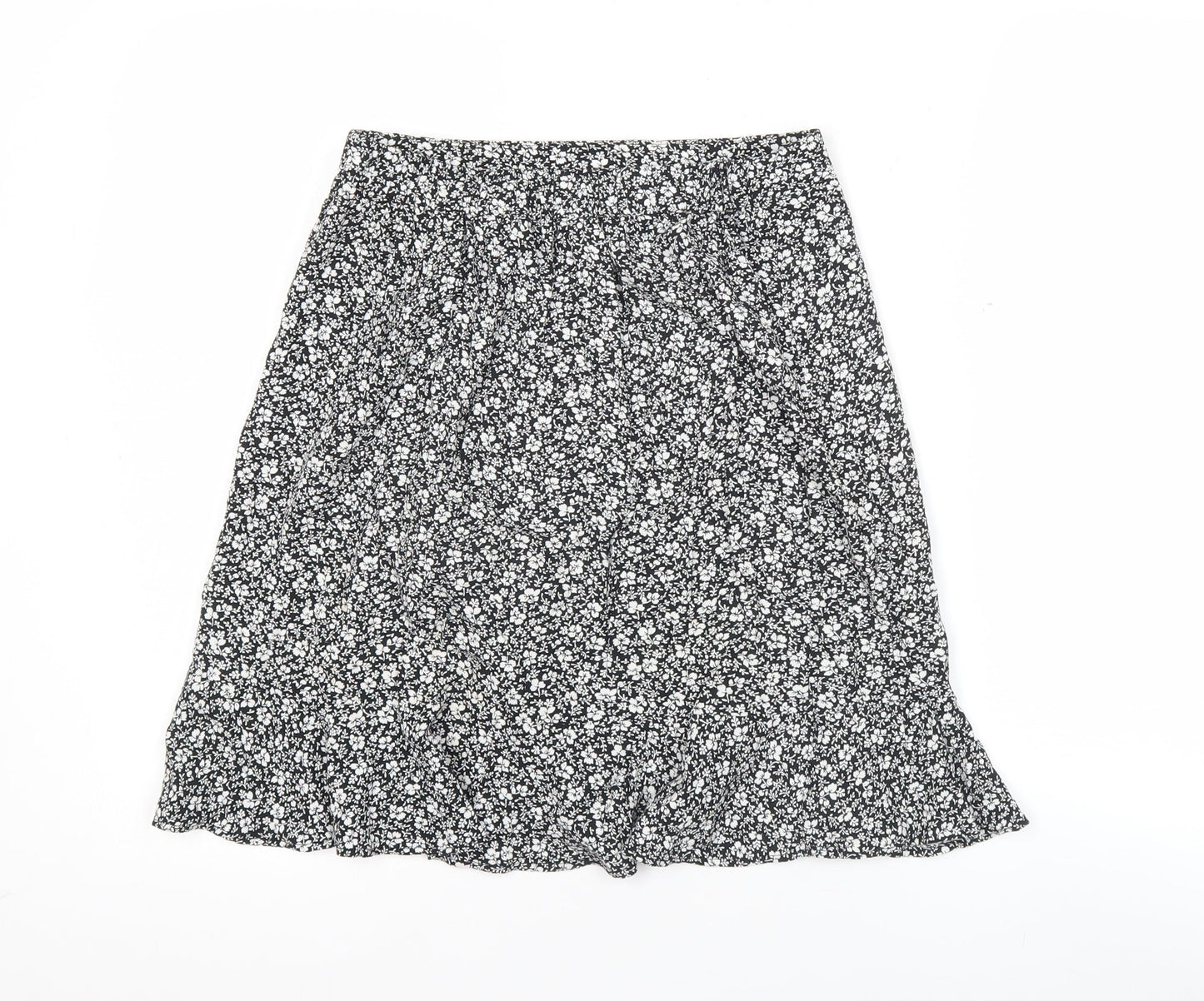 New Look Women's Black Floral Wrap Knee Length Skirt Size 8