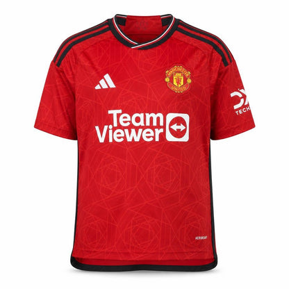 Front view of Adidas boys’ red manchester united martinez #6 football jersey 9-10 years