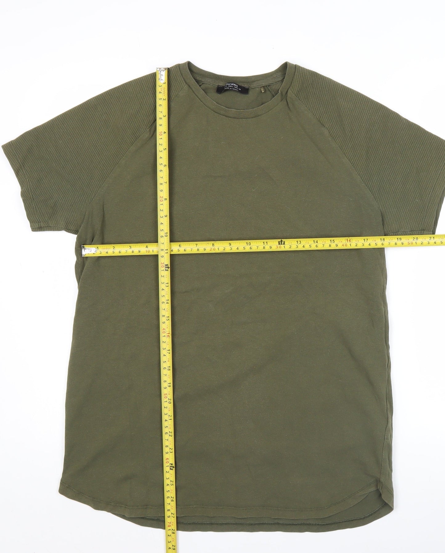Bershka Men's Green L Crew Neck Short Sleeve T-Shirt