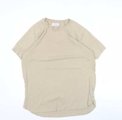 Bershka Men’s Beige Regular Fit Short Sleeve Cotton T-Shirt L