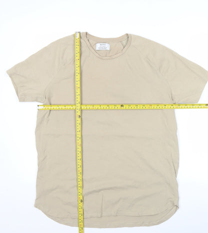 Bershka Men’s Beige Regular Fit Short Sleeve Cotton T-Shirt L